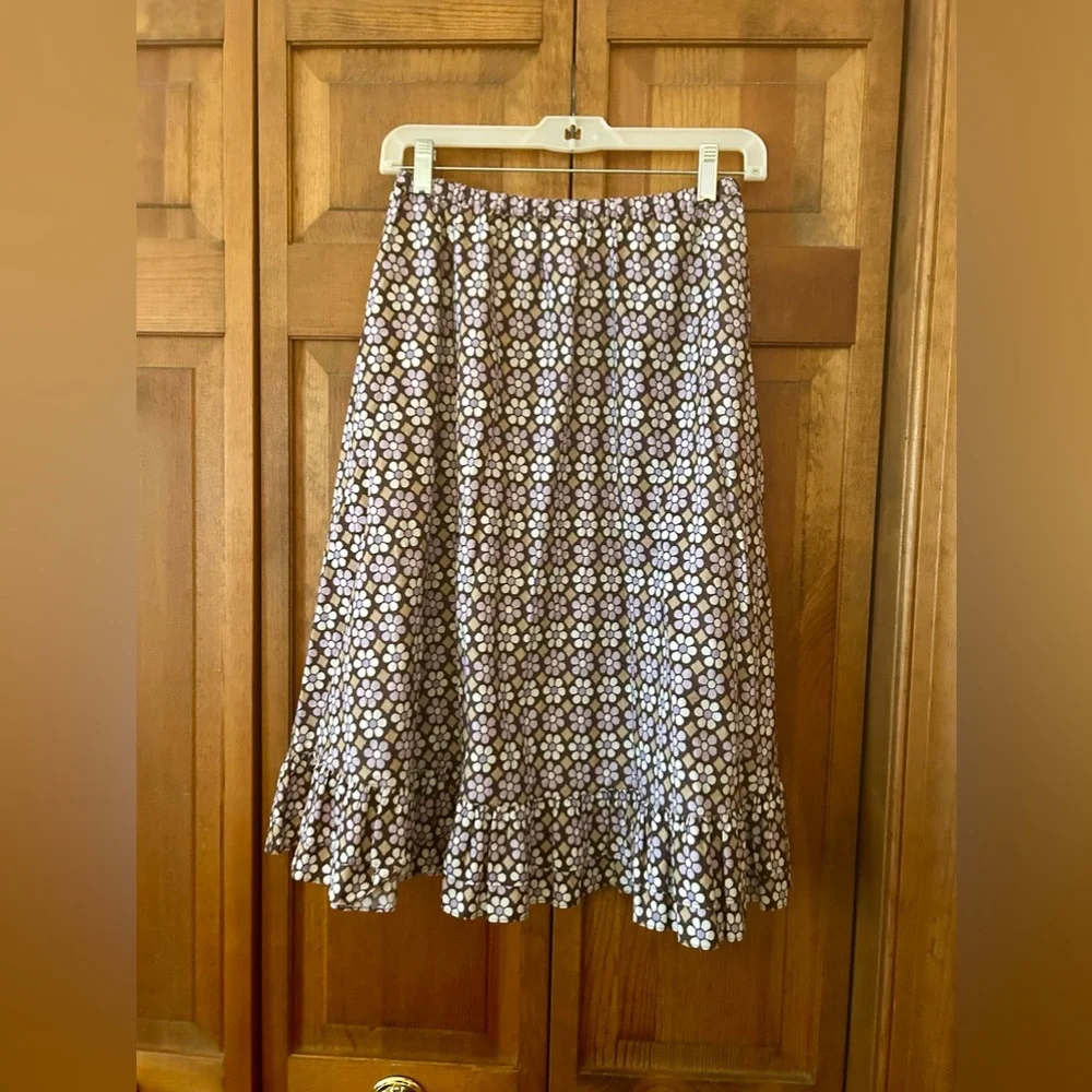 Gymboree Girl’s Sz 12 Brown and Purple Floral 100% Cotton Boho Ruffled Skirt